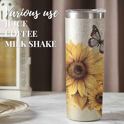 Miniatura 4 de Onebttl Regalos de girasol para los amantes del girasol, vasos aislados de acero inoxidable de 20 onzas con tapas y pajitas, el mejor regalo de