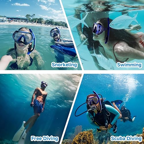 Miniatura 7 de Equipo de snorkel para adultos, juego de esnórquel seco máscara de buceo (púrpura + azul)