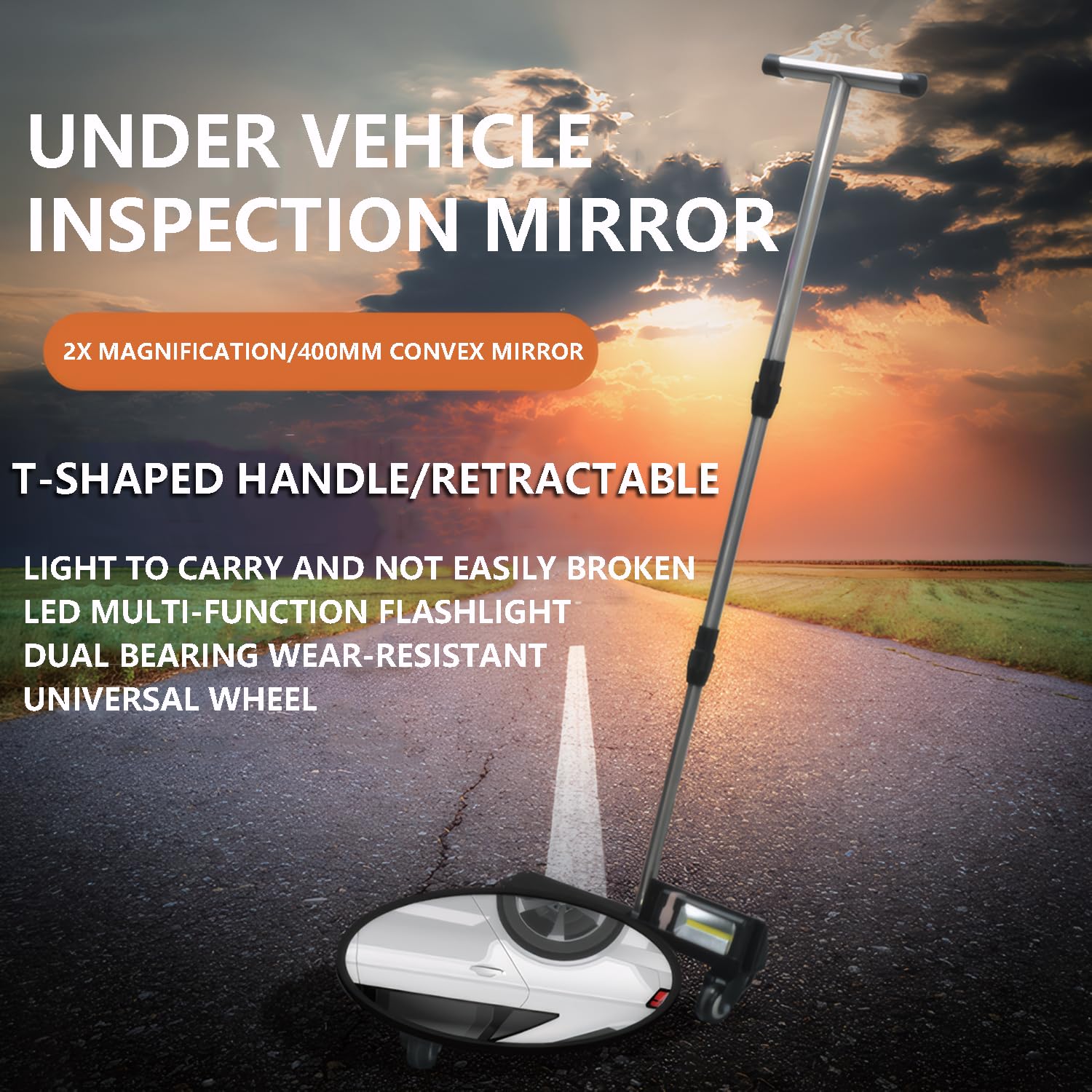 Espejo de Seguridad para inspección de vehículos, Espejo de inspección de automóviles, con Varilla de extensión giratoria y luz LED de Relleno, Aumento HD 2X.
