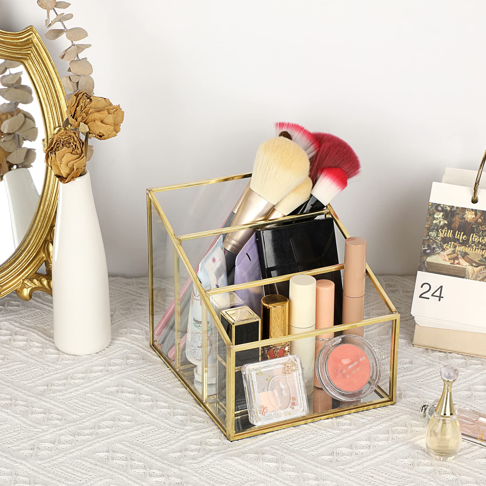 Sumnacon Glas-Fernbedienungshalter, wunderschöner Fernbedienungshalter mit 3 Fächern, Fernbedienungs-Aufbewahrungs-Organizer für Tisch, Schlafzimmer, Wohnzimmer, Hotel und Büro