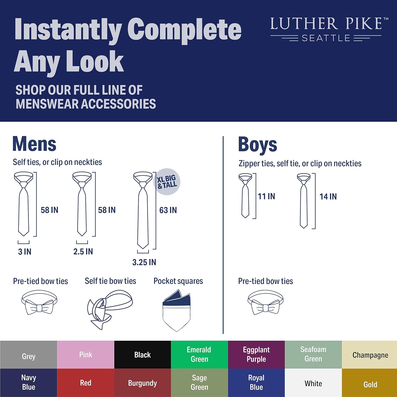 Luther Pike Seattle Boys Tie - Adjustable Zipper Ties for Kids
