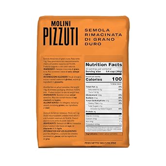 Molini Pizzuti Remilled Durum Wheat Semolina Semola Rimacinata 1kg Bag Ideal for Fresh Pasta, Rustic Bread, Pizza Crust & Artisan Baking