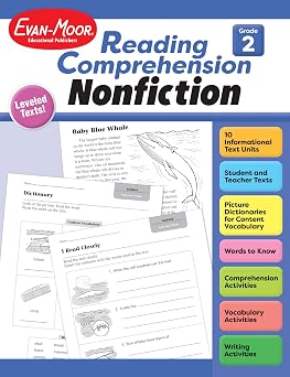 Evan-Moor Reading Comprehension Nonfiction, Grade 2 - Homeschooling and Classroom Resource Workbook, Biographies, Science, Social studies, Geography, Leveled, Vocabulary, Text structure analysis