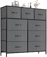 Vista 33 de Sweetcrispy Cómoda para dormitorio, cómoda de tela con 8 cajones, cómoda alta doble, cómoda con cajones para armario, sala de estar, marco de acero
