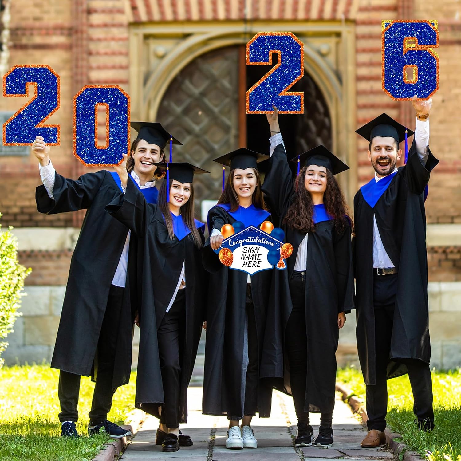 Chunful 23 Pcs 2026 Graduation Yard Sign Decorations,Blue and Orange Class of 2026 Congrats Graduation Lawn Signs Large Grad Yard Signs with 46 Stakes for Outdoor Lawn Party Decor Supplies