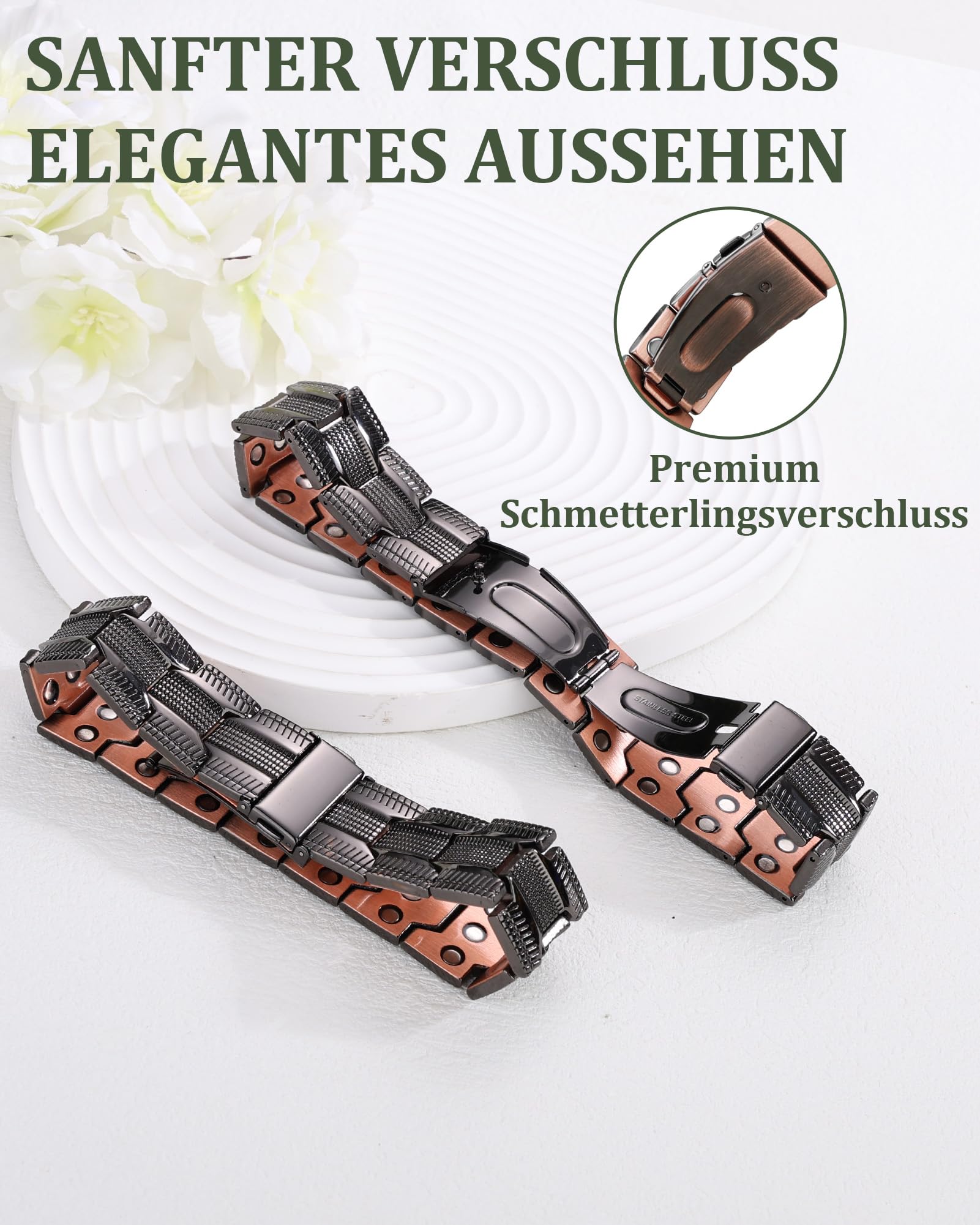 BioMag Bracelet magnétique pour homme en cuivre pur 99,99 % - Bracelet de thérapie magnétique avec outil de réglage de la taille gratuit pour une longueur de poignet individuelle