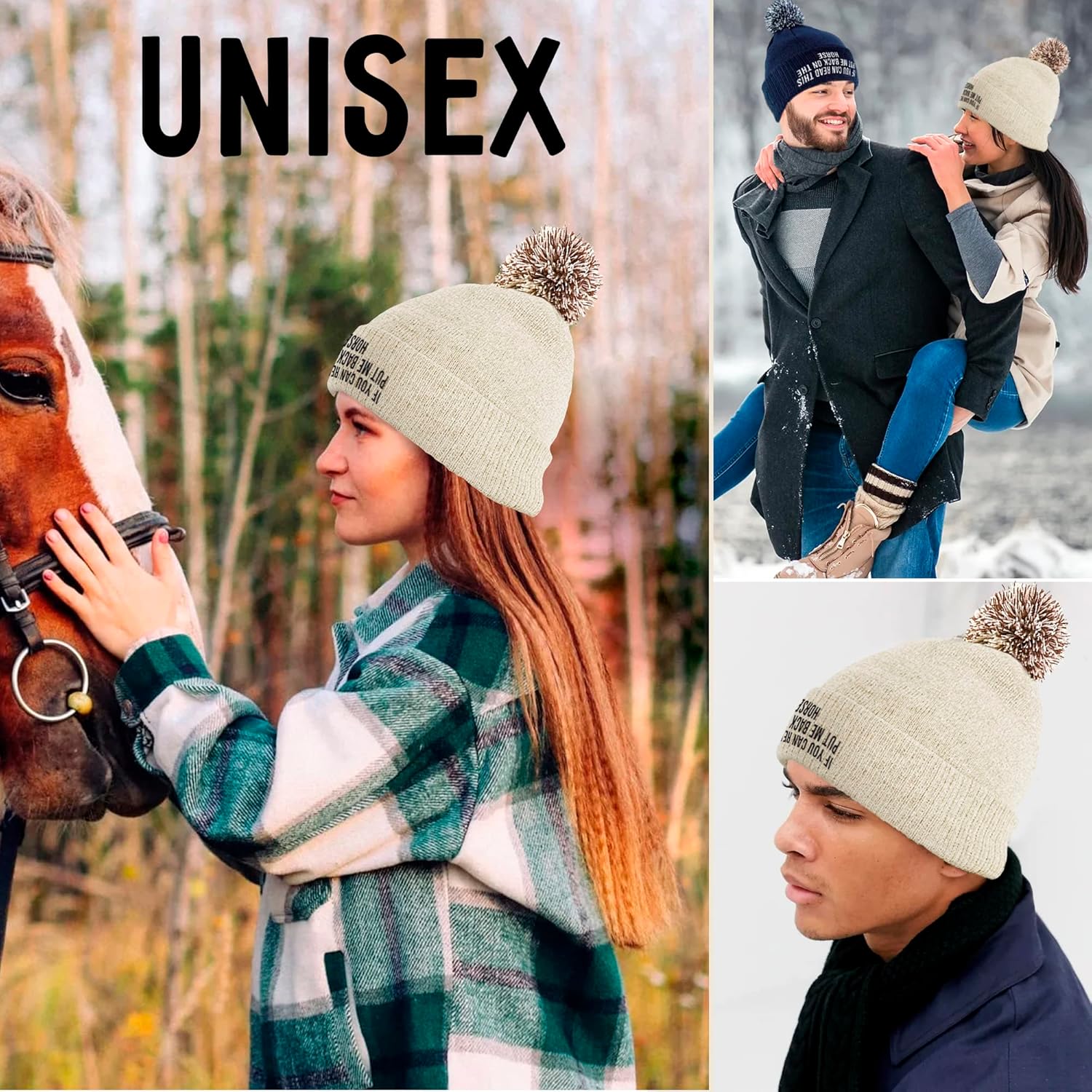 If You Can Read This Put Me Back On The Horse - Cute Bobble Beanie Hat for Girls - Horse Riding Gifts - Image 3