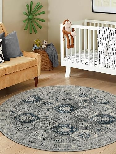 Miniatura 3 de Lahome Round Rugs - Alfombra circular lavable de 6 pies para sala de estar, alfombra de dormitorio, alfombra de dormitorio, enrejado marroquí de