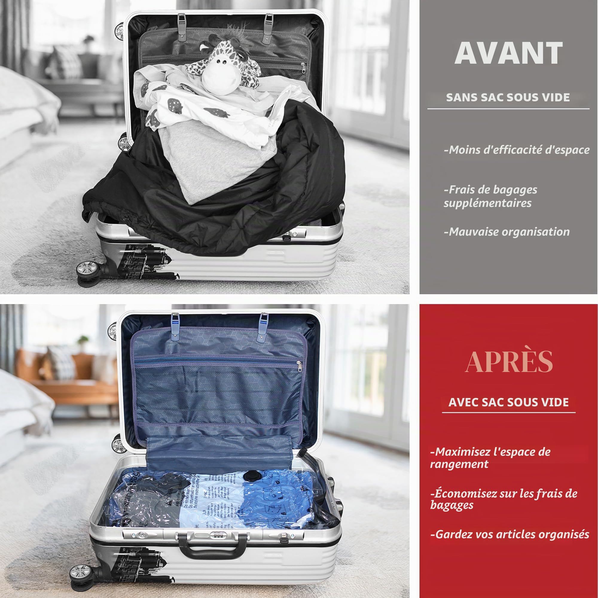 Lot de 10 grands sacs de rangement sous vide avec pompe électrique, 10 grands sacs de voyage pour vêtements de voyage avec fermeture hermétique pour vêtements, oreillers, couettes, couvertures