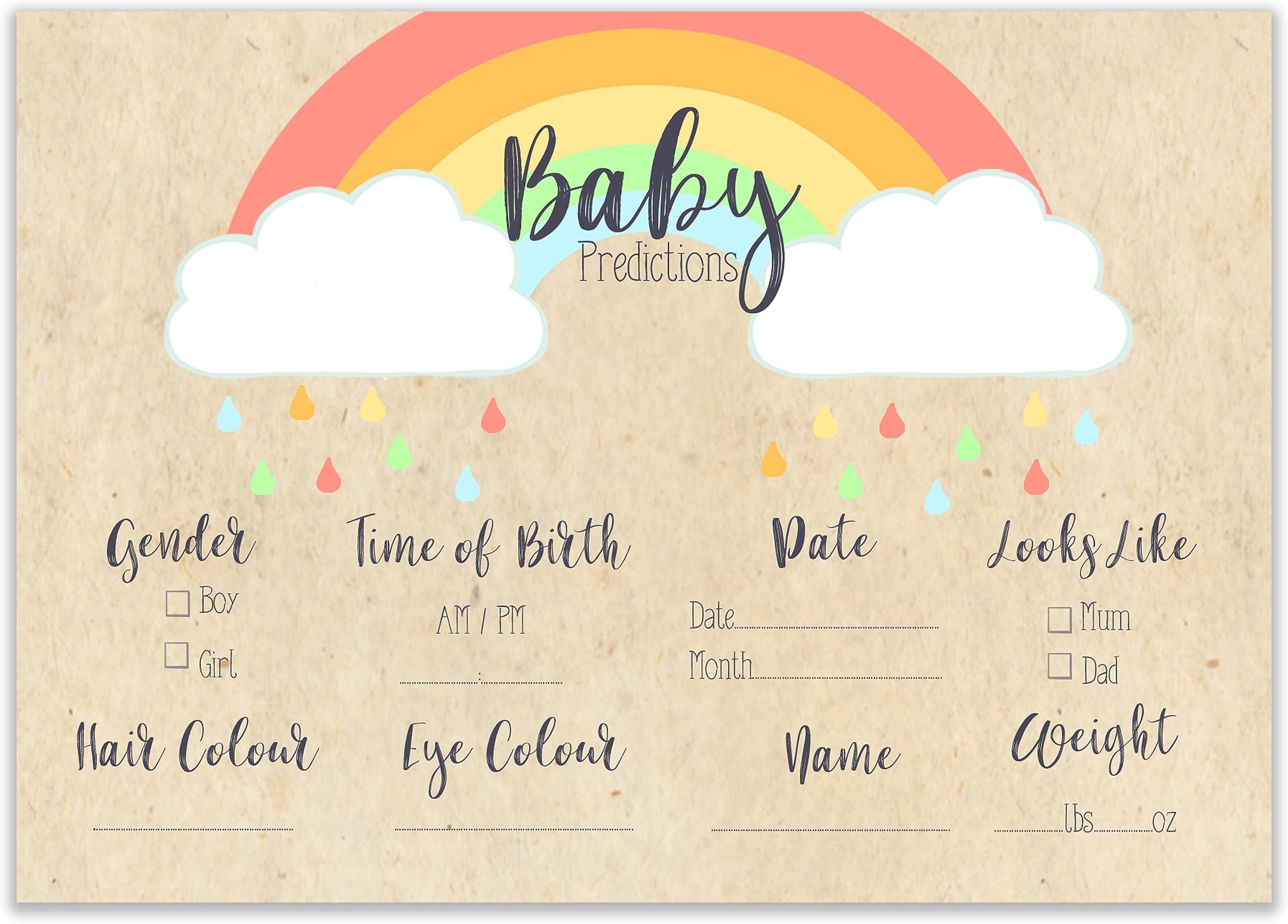 The Little Party Company Baby Shower Game - Pack of 10 Baby Prediction Cards - Rainbow Design (BSRP)
