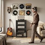 HOMCOM 5-Tier AV Support pour médias avec portes en verre ouvertes, armoire de rangement audio-vidéo avec étagères réglables DVD Joueurs, Consoles de jeux, Routeurs, Noir dérangé