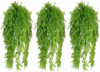 RECUTMS 3 Pcs Artificial Fake Hanging Ferns Plants Vine Ivy Outdoor UV Resistant Plastic Faux Plant for Outside Decoration (Green)