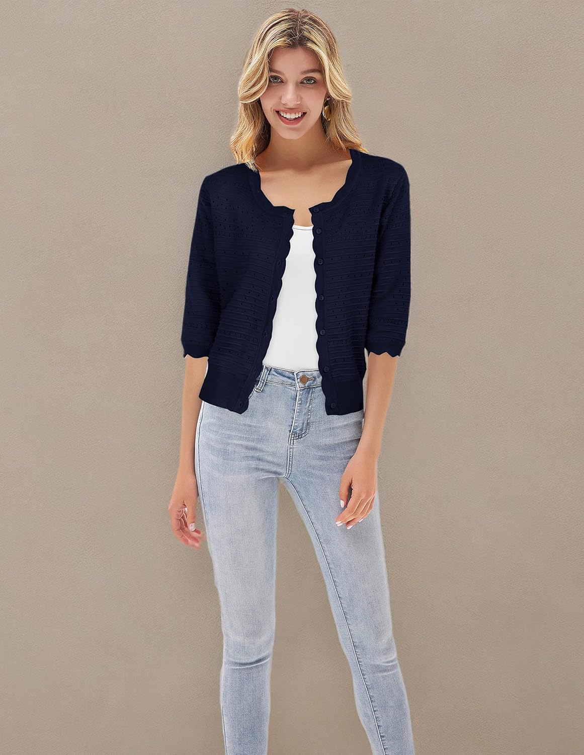 GRACE KARIN Womens 3/4 Sleeve Cardigan Sweater, Lightweight Cropped Cardigan Trendy, Dressy Casual Crochet Bolero Shrugs - Image 9