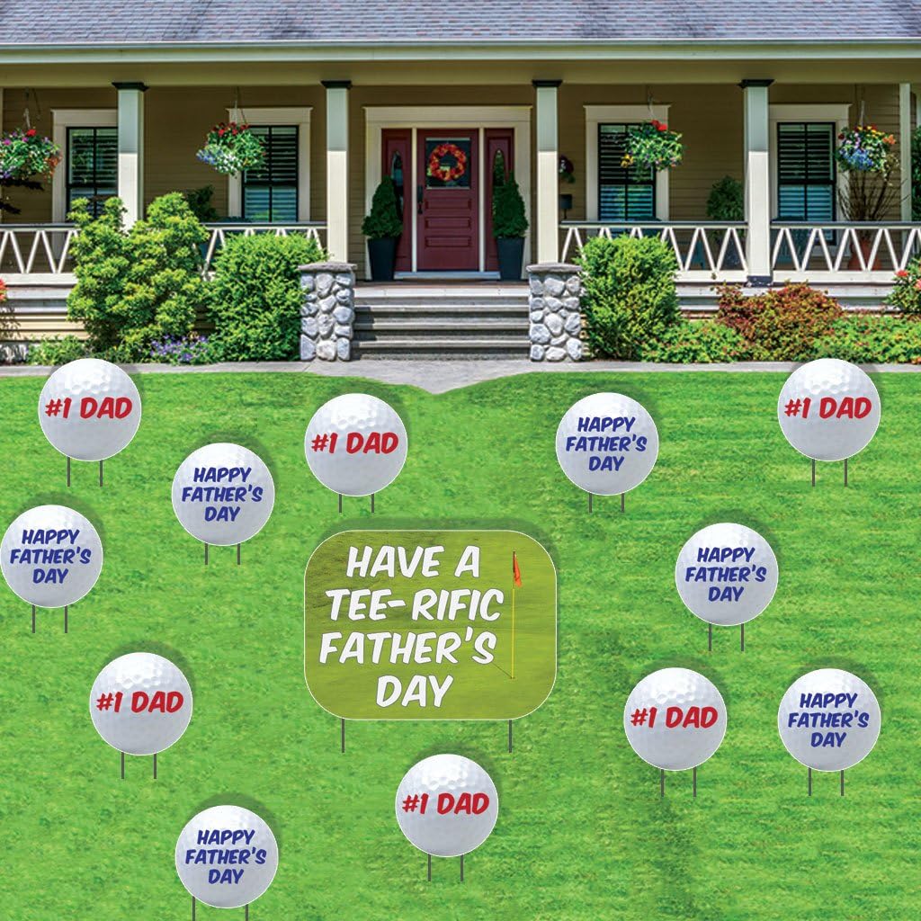 VictoryStore Yard Sign Outdoor Lawn Decorations: Father's Day Decorations, Have A Tee-rific Father's Day Lawn Signs, Set of 13 with Stakes