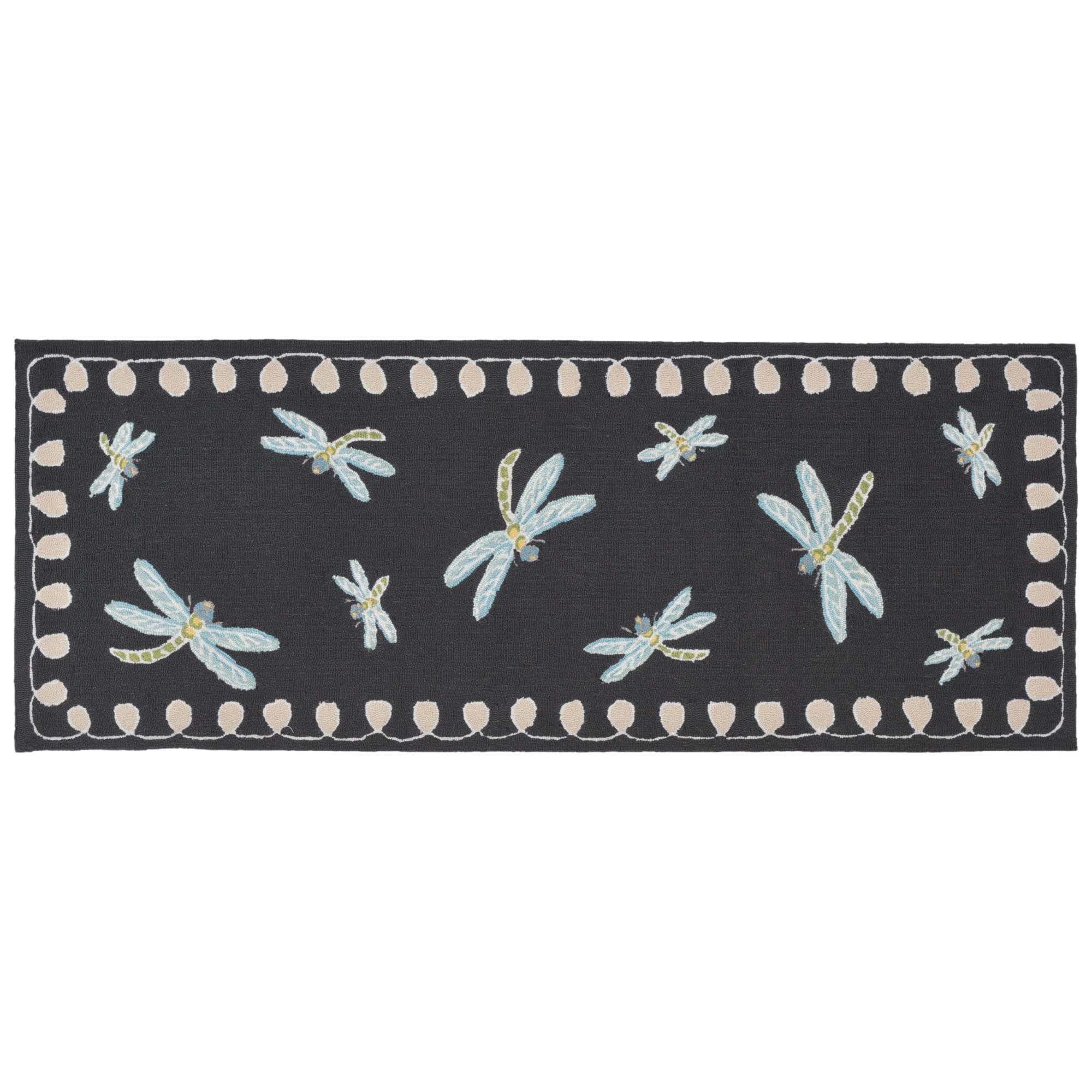 Liora Manne Frontporch Hand-Tufted Indoor/Outdoor Easy Care Area Rug-Transitional, Garden, Whimsical, Contemporary, Dragonfly Midnight 2' x 5'