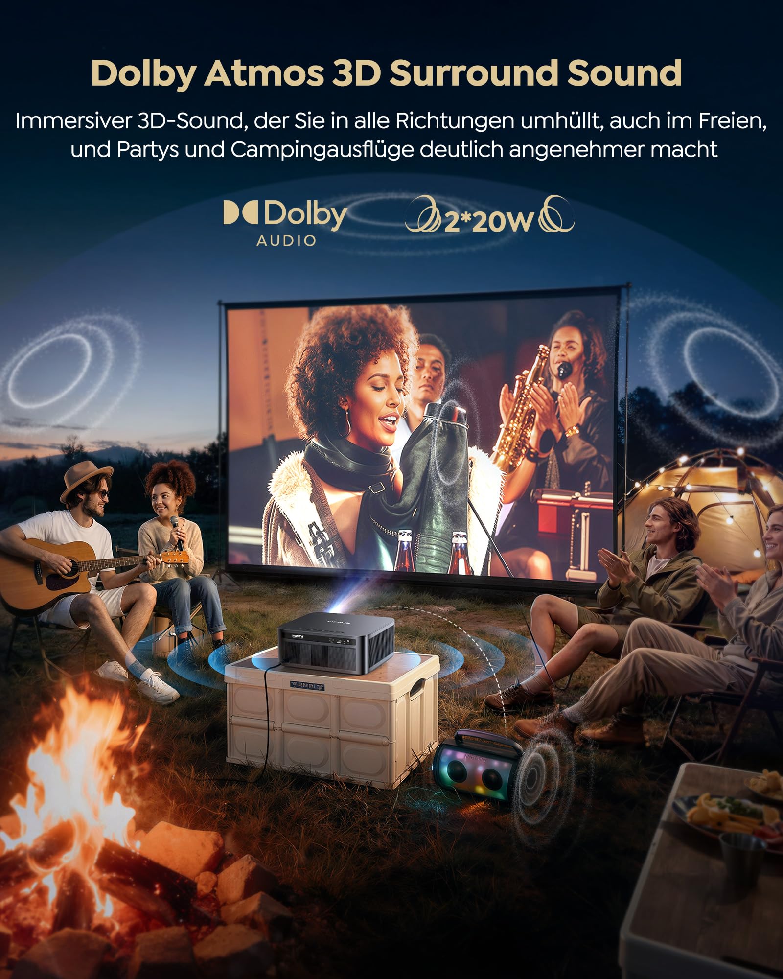 Beamer 4K mit Google TV 14.0, 2200 ANSI, MEMC, HDR10, 40W Dolby Audio, 4K Beamer Heimkino KI-Bildanpassung Smart Projektor Google Sprachsteuerung 2-Wege Bluetooth 5.4 WiFi6 2+32GB HDMI 2.1
