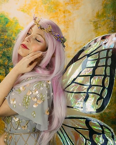 Miniatura 3 de MOSTORY Corona de elfo de luna hecha a mano, tocado de flores de hada, tiara floral de hoja de bosque para mujeres y niñas, renacentista, Halloween,