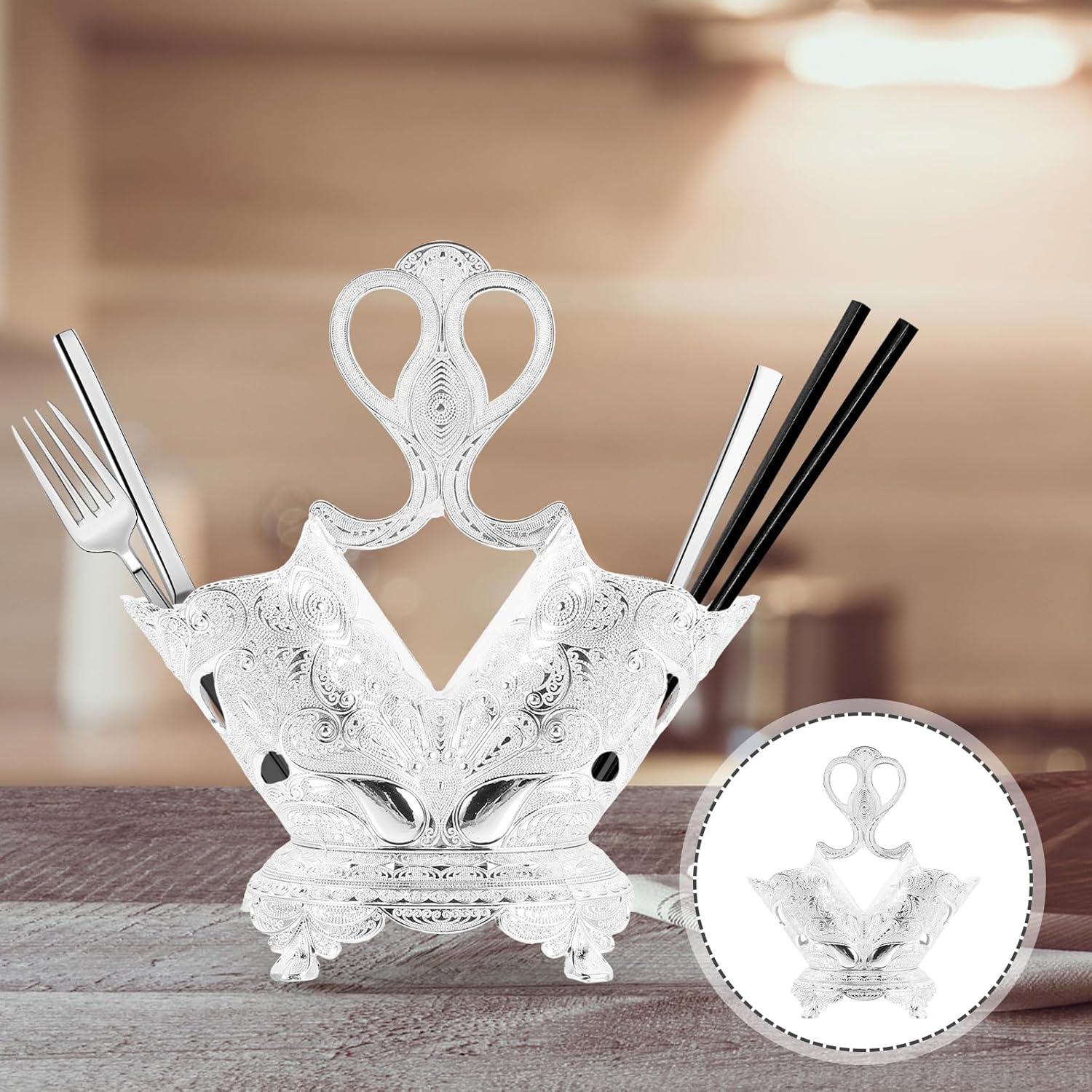 Cabilock Serving Utensils Cutlery Holder Chopstick Bucket Spoon Holder Chopstick Holder Utensil Holder for Kitchen Counter Cutlery Container Zinc Alloy Household Bucket of Chopsticks