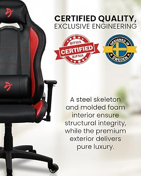 Arozzi Torretta Gaming Chair - Soft PU Ergonomic Gaming Chair for Adults Adjustable Backrest with Neck & Lumbar Pillows - Swedish Design Home Office Setup Professional Computer Chairs, Red