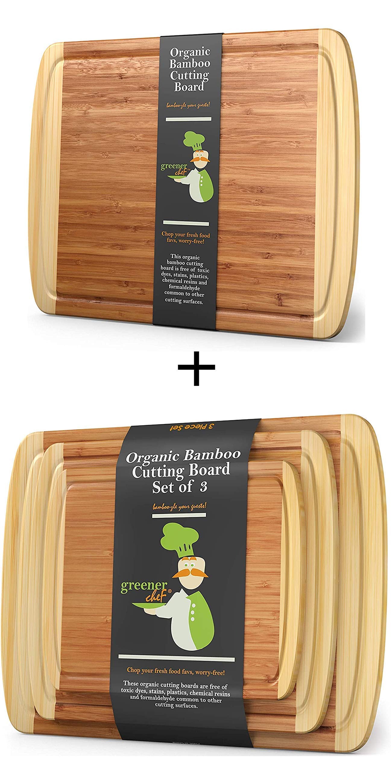 Extra Large Bamboo Cutting Board and 3pc Bamboo Cutting Board Set by Greener Chef