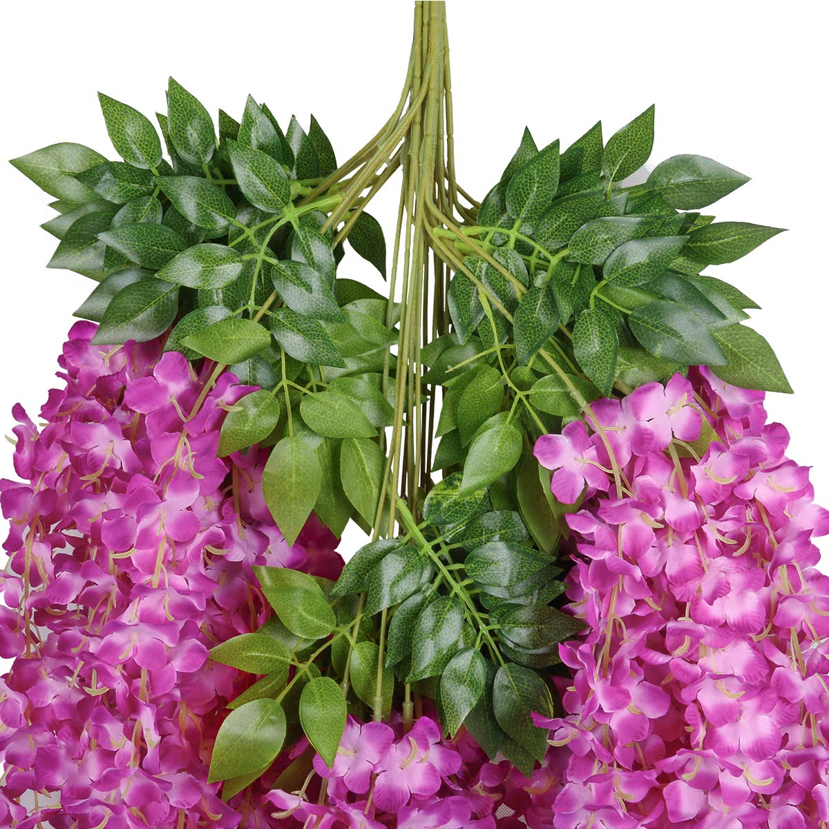 Pauwer Wisteria Hanging Flowers 12 Pack Fake Flower Garland Artificial Wisteria Vines Rattan Silk Flower String Wedding Party Wall Home Decorations,Fuchsia 2