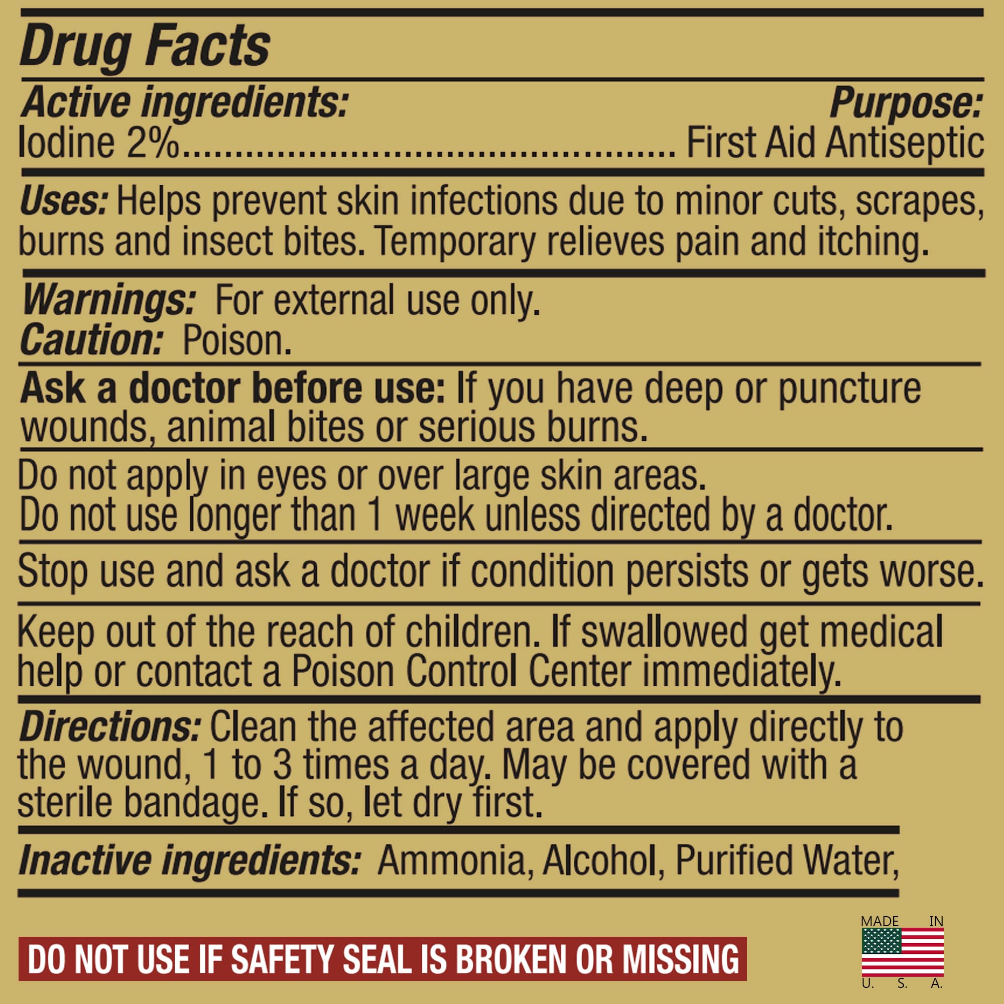 Arymar Iodine Tincture, YODO Tintura 2% Topical Antiseptic for Minor Cuts, Scrapes, Burns, and First Aid, 1 Fl Oz Pack of 3