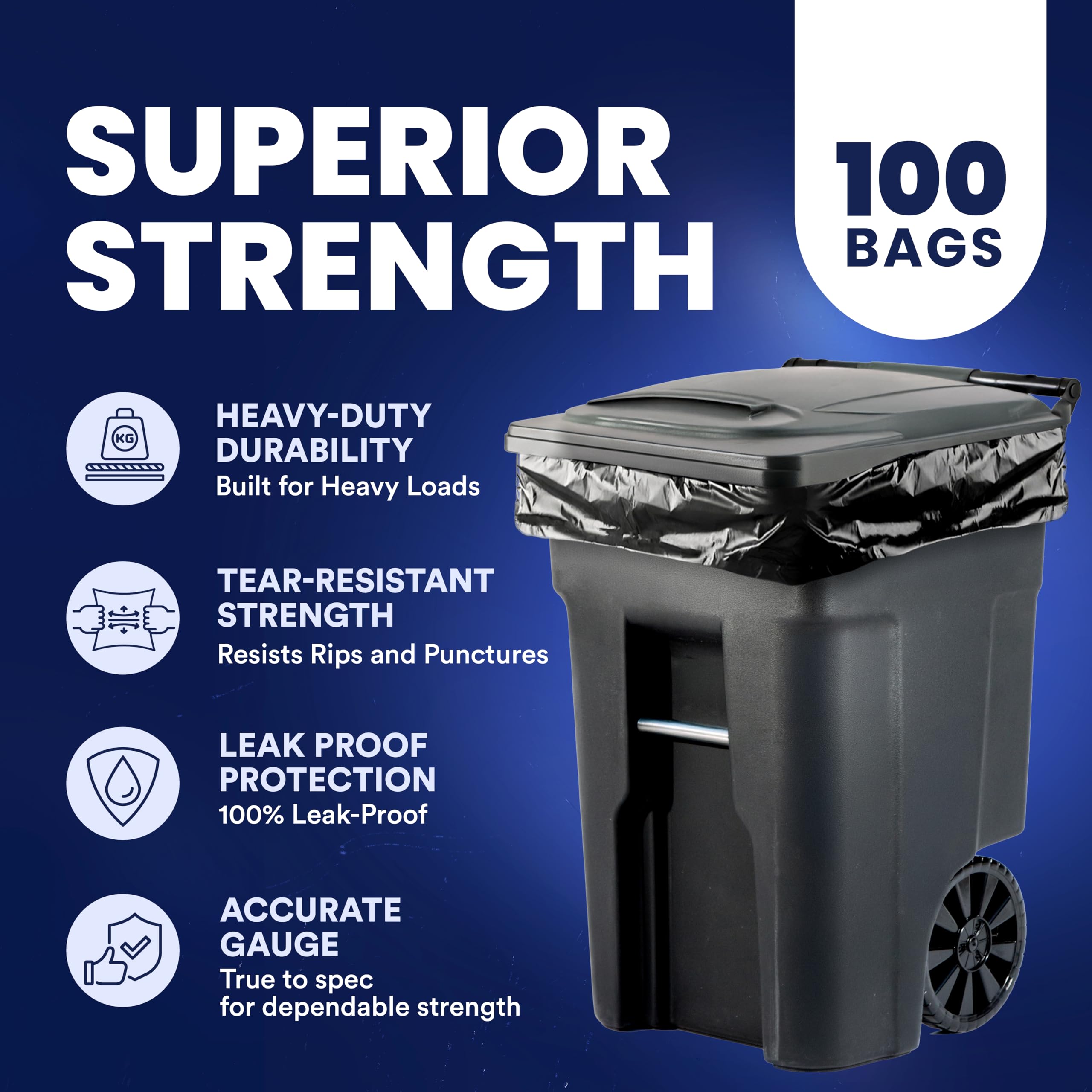 Plasticplace W65LDBTL12RL Bolsas de Basura de 64 galones para Toter, Negro, 100 count