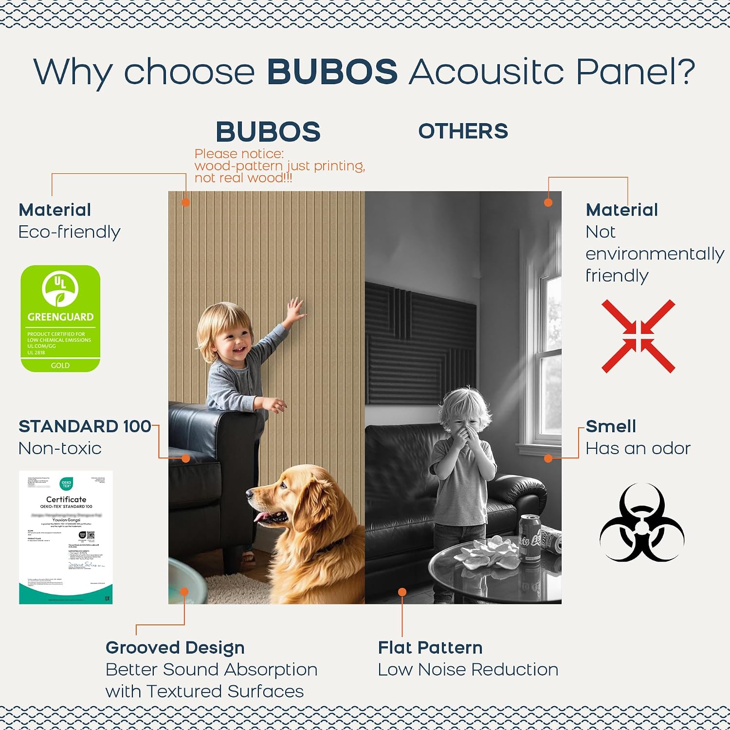 BUBOS 5 Pack Large Acoustic Panels,47.2" X 23.6" Self-Adhesive Acoustical Wall Panel, Sound Proof Panel for Office, Decorative Soundproof Wall Panels for Home Studio (Dark Camel)