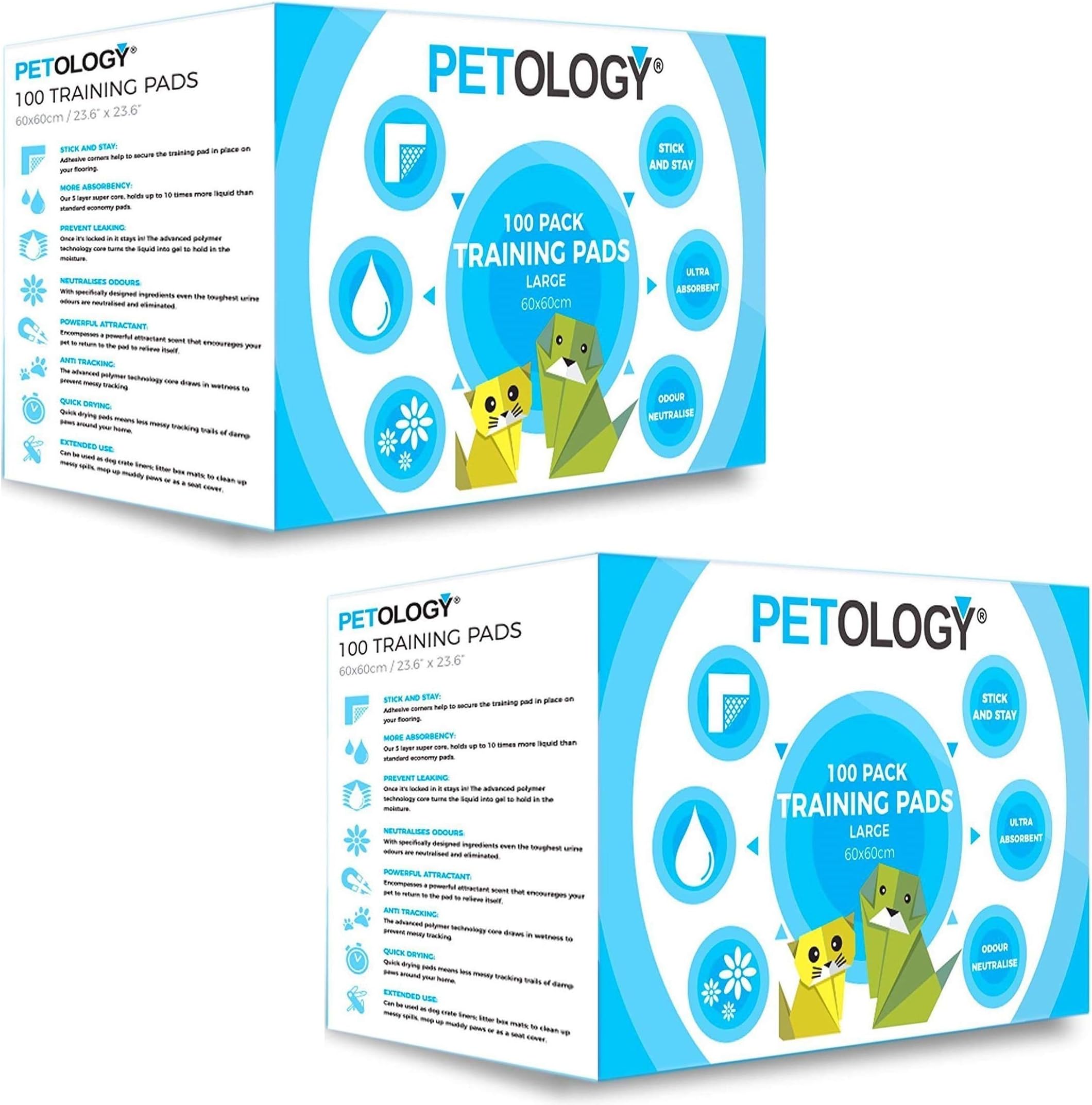PETOLOGY® 200 Count, 60 cm x 60 cm Large Size Training Pads Puppy Dog Cat Super Absorbent Odourless Pads Pee Toilet House Training (Size: Large 60cmx60cm 200 Pads)