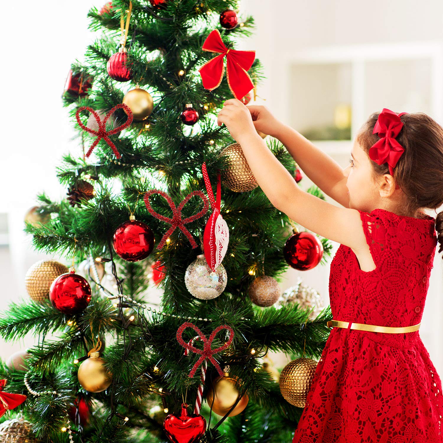 300 limpiapipas de Navidad de 12 pulgadas con purpurina para manualidades, color rojo y verde, tallos de felpilla coloridos para Navidad, manualidades, decoración 6
