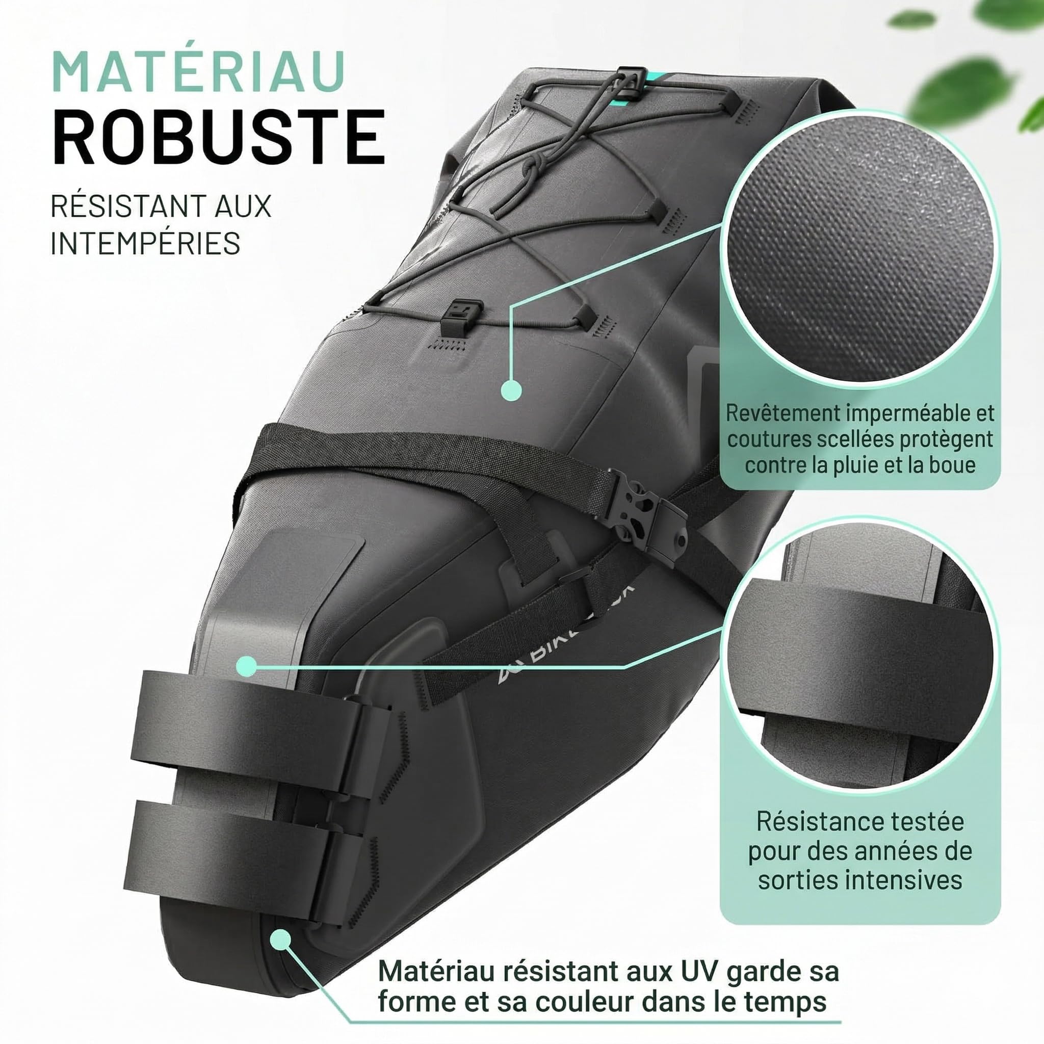 BIKEPACK Sacoche de Selle Vélo 15L Étanche - Bikepacking Gravel Route VTT | Sacoche vélo sans porte-bagages: rolltop 100% étanche, fixation sans outil, sacoche bikepacking pour gravel, route et VTT