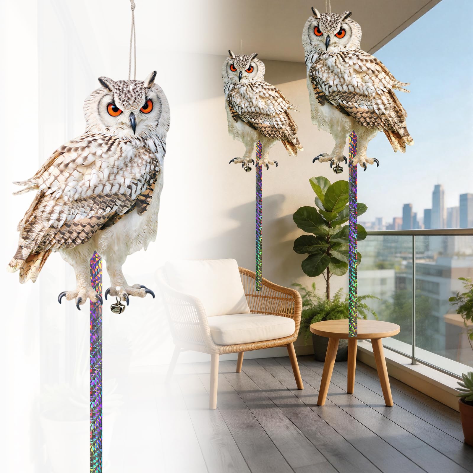 4 Pcs Flat Fake Owl Decoy to Scare Birds, Seagull Magpie Pigeon Deterrent Bird Scarers for Gardens, Hanging Cardboard Fake Owl Bird Scarers for Gardens Pigeon Deterrent for Roofs Windows Balcony