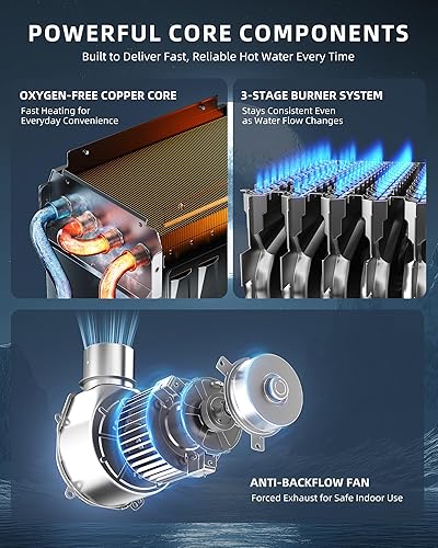 Miniatura 7 de APUS Calentador de agua sin tanque, gas propano, hasta 4.42 GPM, calentador de agua caliente para interiores, 95,000 BTU bajo demanda, calentadores