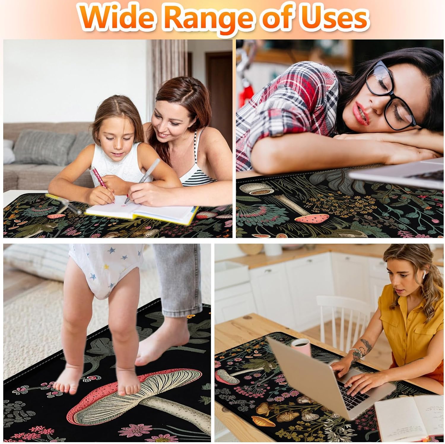 Heated Desk Pad 31.5" x 13", 30° to 55° Multistage Control, 3 Hours Auto Shut-Off, Extended Edition Gaming Mouse Mat, Leather Heated Mouse Pad Heated Desk Mat, Mushroom Party