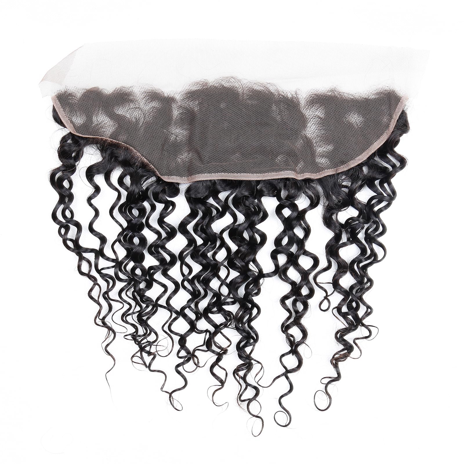 12A Human Hair Bundles with Frontal 10 12 14+10 Inch Deep Water Wave Bundles Human Hair with Frontal 12A Wet and Wavy 3 Bundles with 13x4 HD Lace Closure 1B# Curly Wave Human Hair Extensions - Image 4