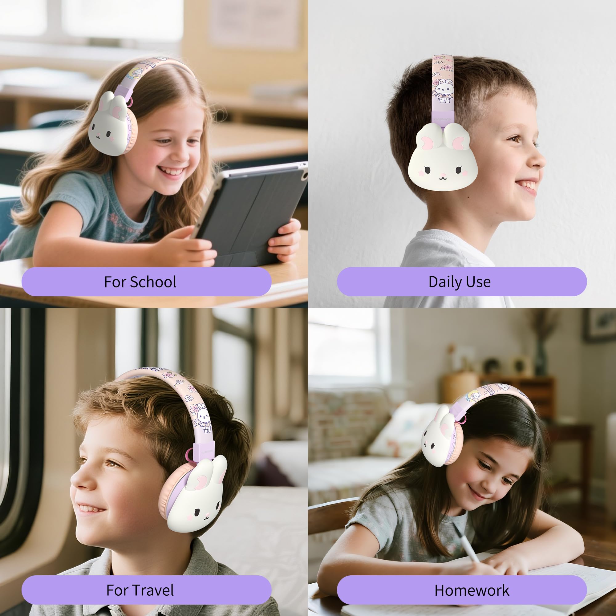 Kinder-Kopfhörer, 85 dB, sicher für 3–16 Personen, niedliches Tier-Design, faltbares und weiches Over-Ear-Headset mit Mikrofon, Bluetooth 5.4, 20 Stunden Spielzeit, kabellos/kabelgebunden/FM
