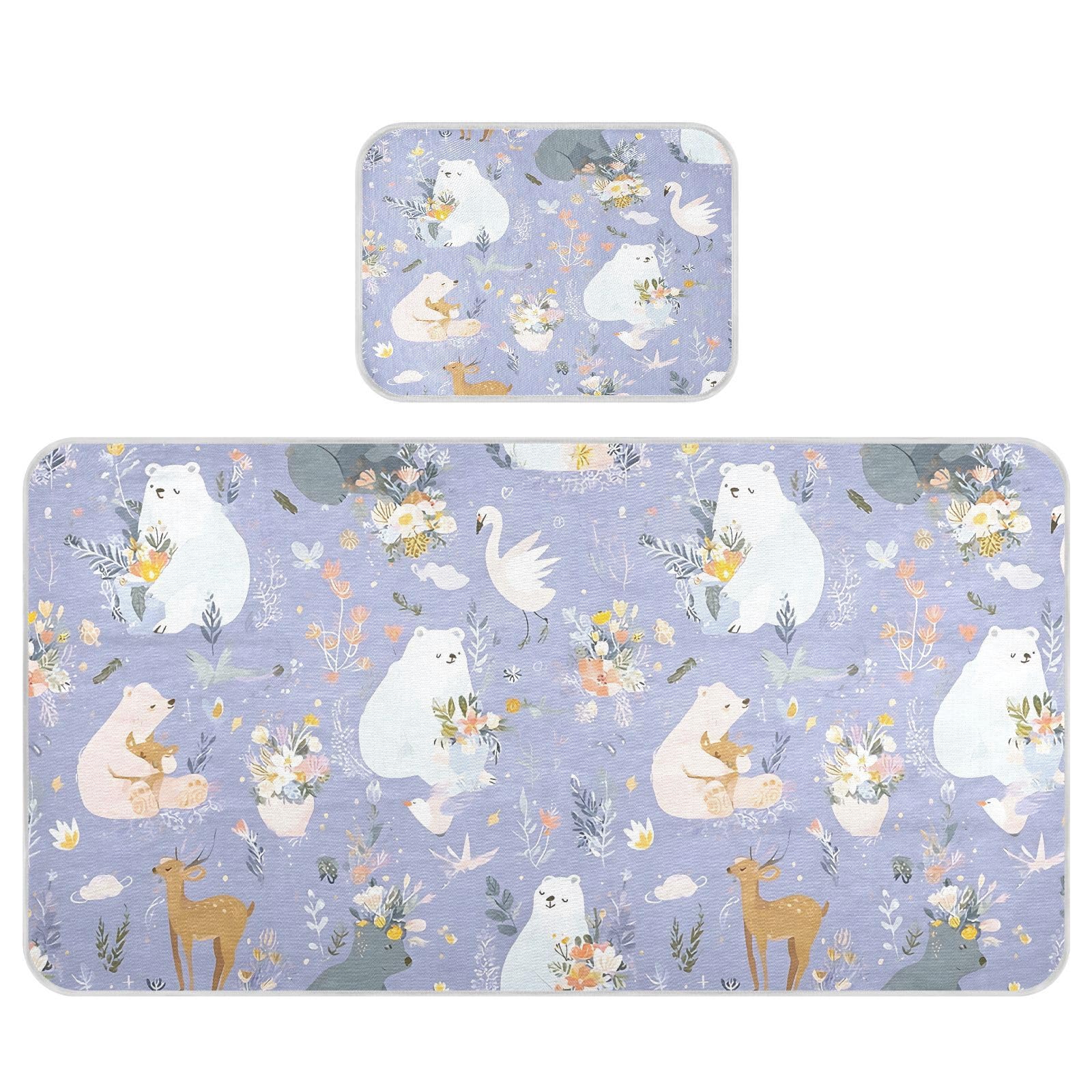 Bolaz Summer Sleeping Bed Pad, White Bear Pattern Cooling Mattress Set Breathable Bed Mat Ice Silk Mat + Pillow Cover for Toddler Boys Girls