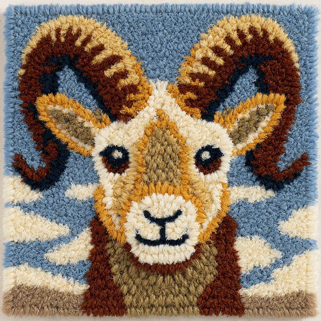 WallustrioaW Latch Hook Pillowcase Embroidery Kit,Animal Goat