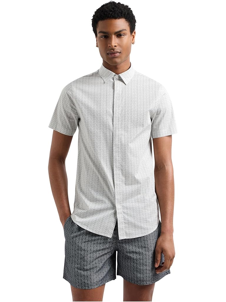 White Armani Exchange Short Sleeve Slim Fit Micro Print Shirt