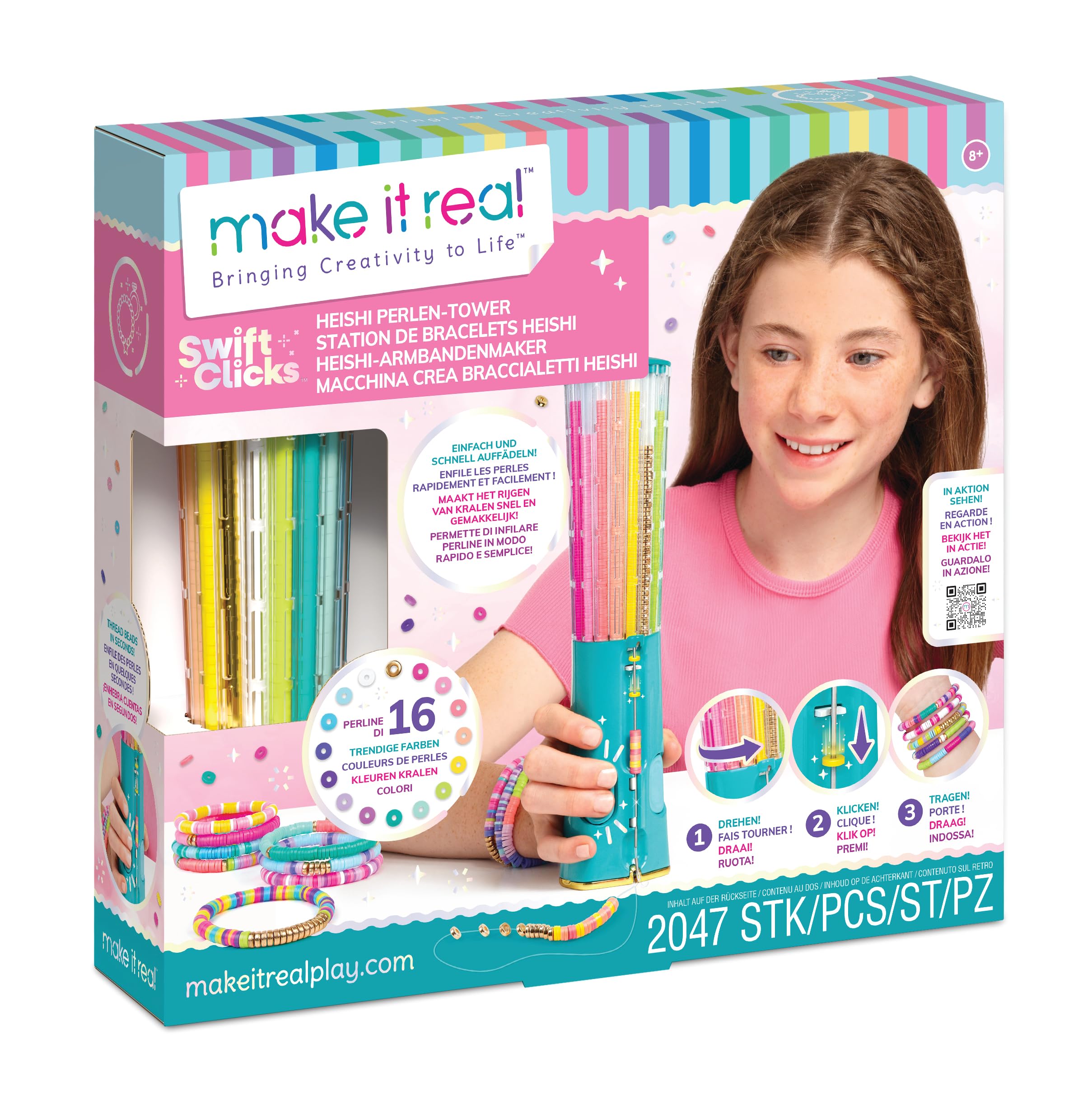 Make It Real Machine Creates Heishi Bracelets with 2047 Coloured Beads, 16 Trendy Colours, Creative Toys for Girls, Multicoloured, Creative Gift Idea, 8 Years Old