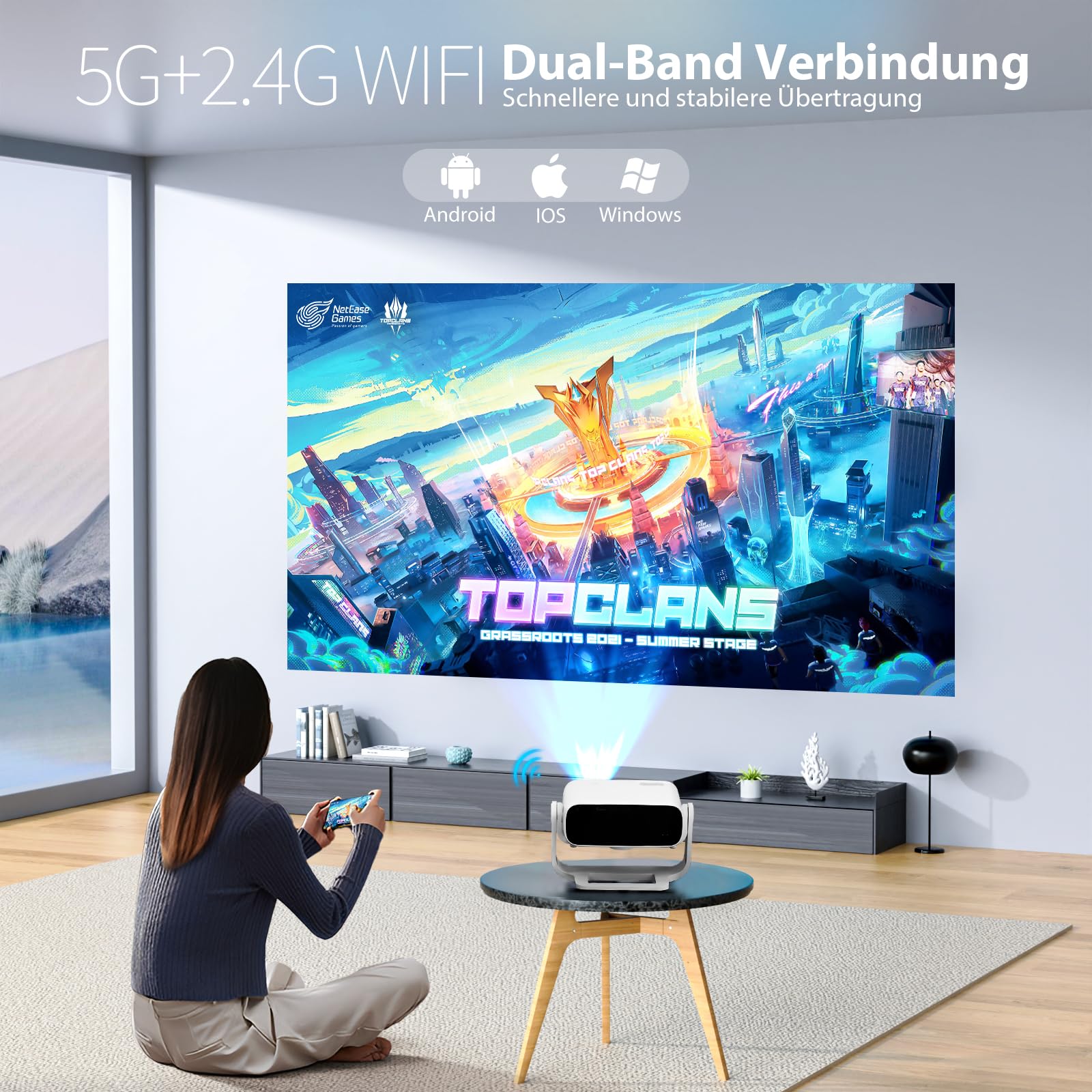 Wielio Smart Beamer 2025 - Android 11, 20000 Lumen, 1080P Mit 4K Support