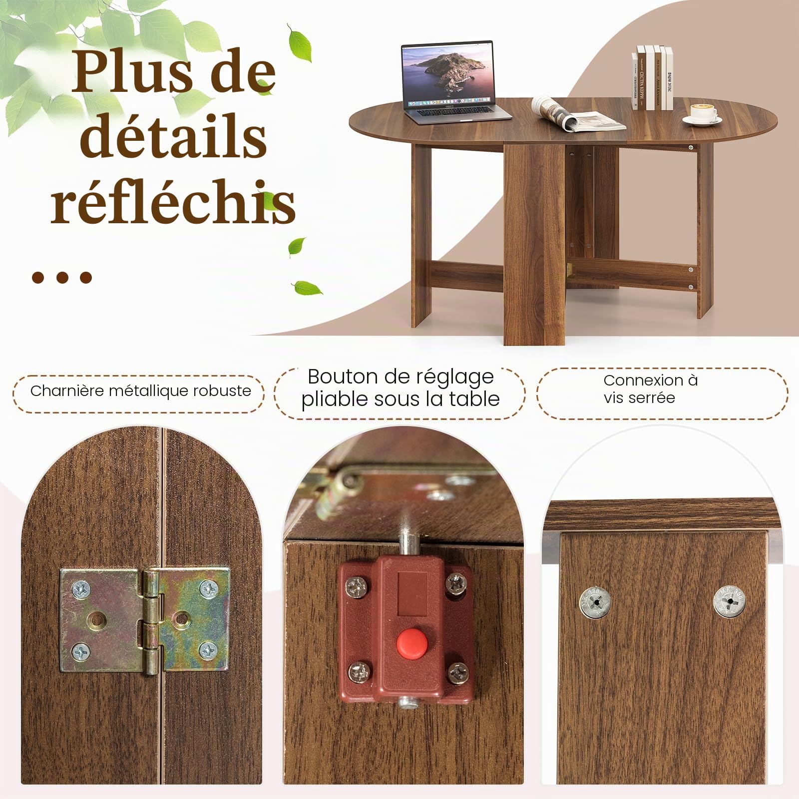 GIANTEX Table Pliante de Cuisine Salle à Manger, Table à Manger en Bois pour 4 à 7 Personnes, pour Salon, Jardin, Balcon, Bureau, Marron