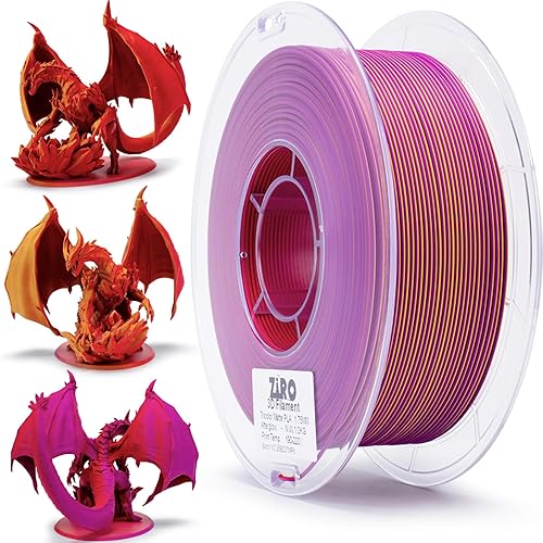 ZIRO Filamento PLA de 1.75mm, Filamento para Impresora 3D de Varias Colores Mate, Cambio de Color con Ángulo, Tri-Colores 3-en-1 Cromo, Precisión