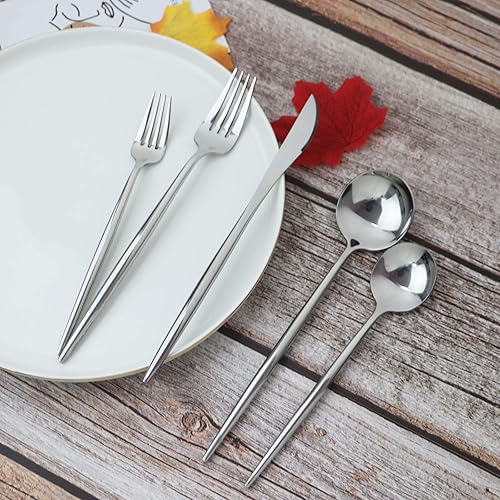 Miniatura 9 de JASHII Juego de cubiertos de 24 piezas de acero inoxidable 304 para el hogar, pulido con espejo, cuchillo, tenedorcuchara, moderno y elegante juego