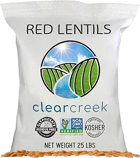 Clear Creek Certified Glyphosate-Free Red Lentils 25 lbs Bulk | Non-GMO Kosher Vegan Non-Irradiated
