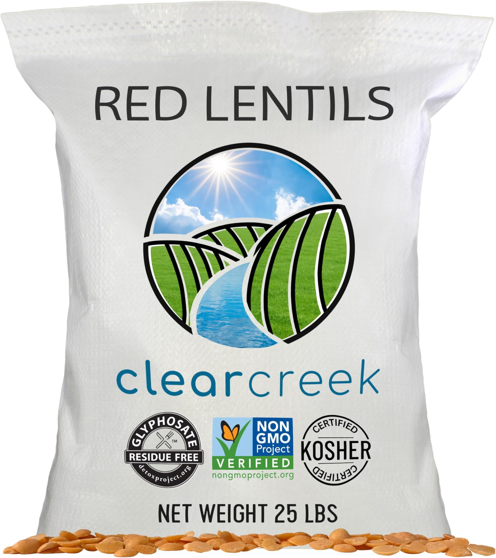 CLEAR CREEK Certified Glyphosate Residue Free Bulk Red Lentils | 25 lbs | Non-GMO | Kosher | Vegan