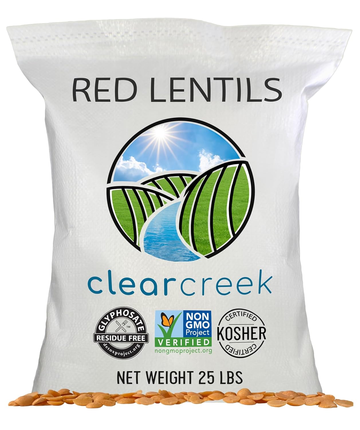 Clear Creek Certified Glyphosate-Free Red Lentils 25 lbs Bulk | Non-GMO Kosher Vegan Non-Irradiated