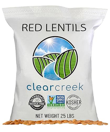 CLEAR CREEK Certified Glyphosate Residue Free Bulk Red Lentils | 25 lbs | Non-GMO | Kosher | Vegan