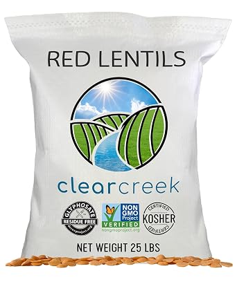 CLEAR CREEK Certified Glyphosate Residue Free Bulk Red Lentils | 25 lbs | Non-GMO | Kosher | Vegan