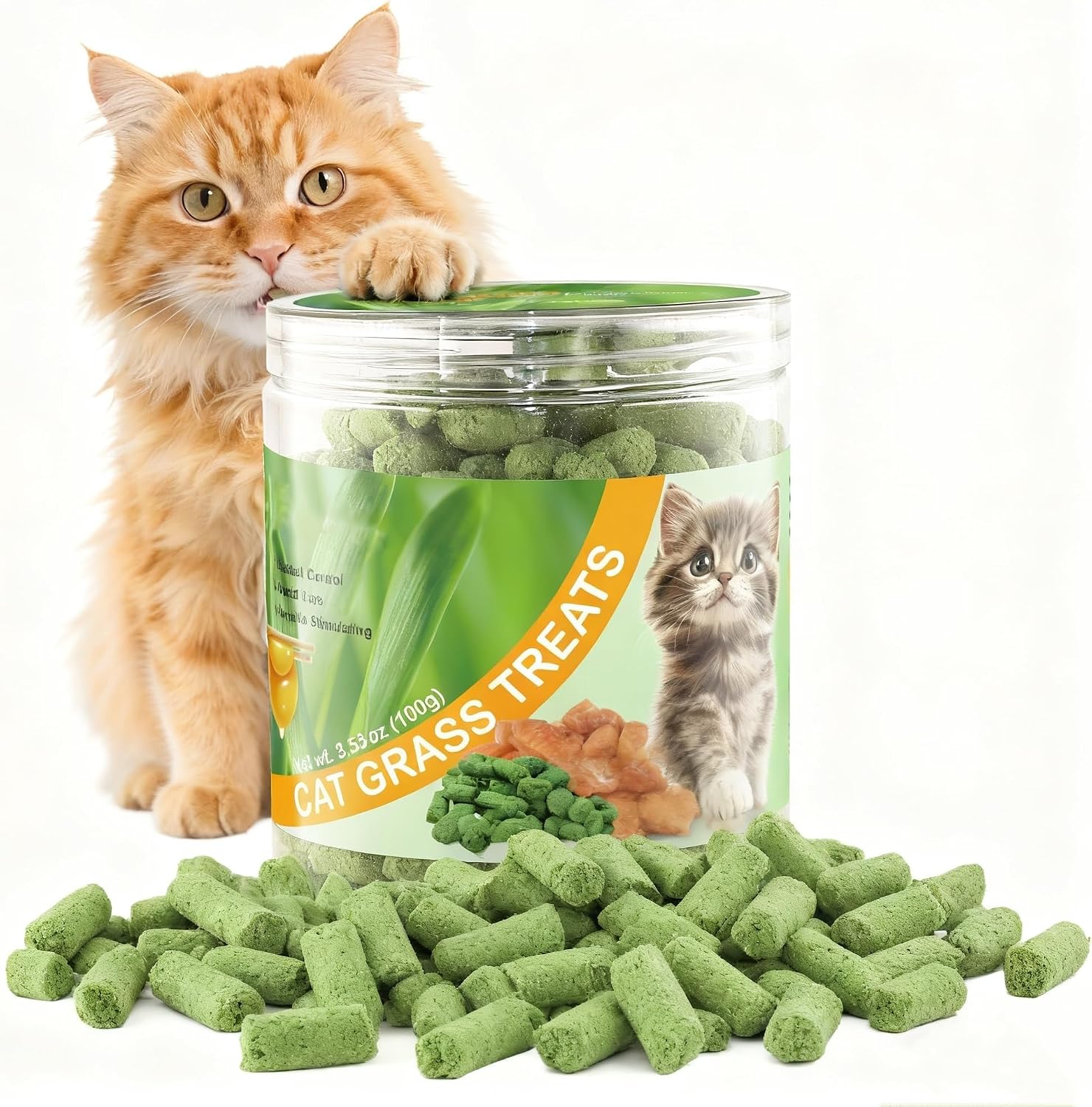 Freeze-Dried Cat Grass & Chicken Sticks: Mini Dental Treats for Teeth Cleaning, Crunchy Hairball Control Snacks with Catnip for Cats 3.52oz